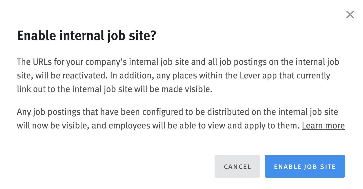 Enable internal job site editor with enable job site button in blue