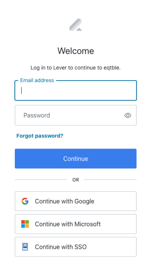 Lever login modal showing email address and password fields