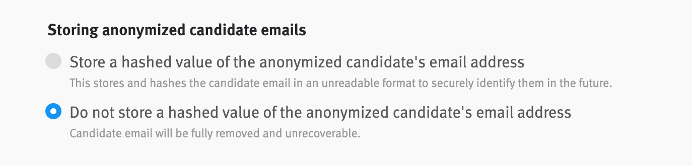 Anonymized candidates radio button options.