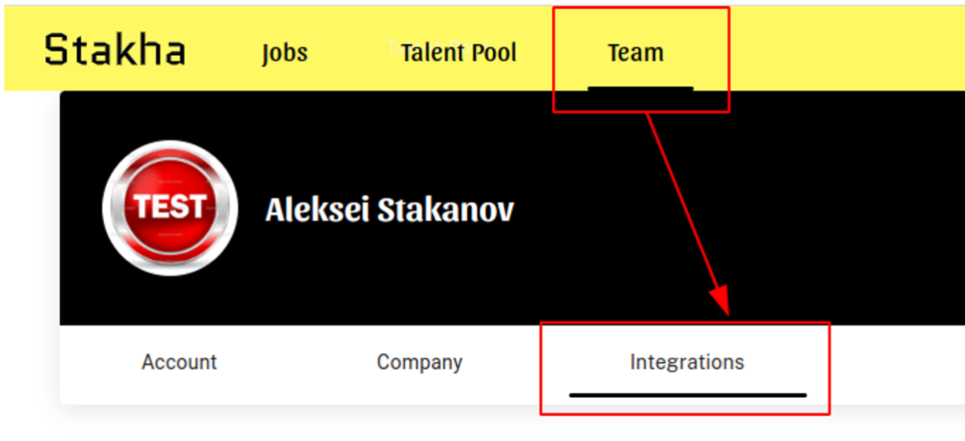 Integrations tab in Stakha