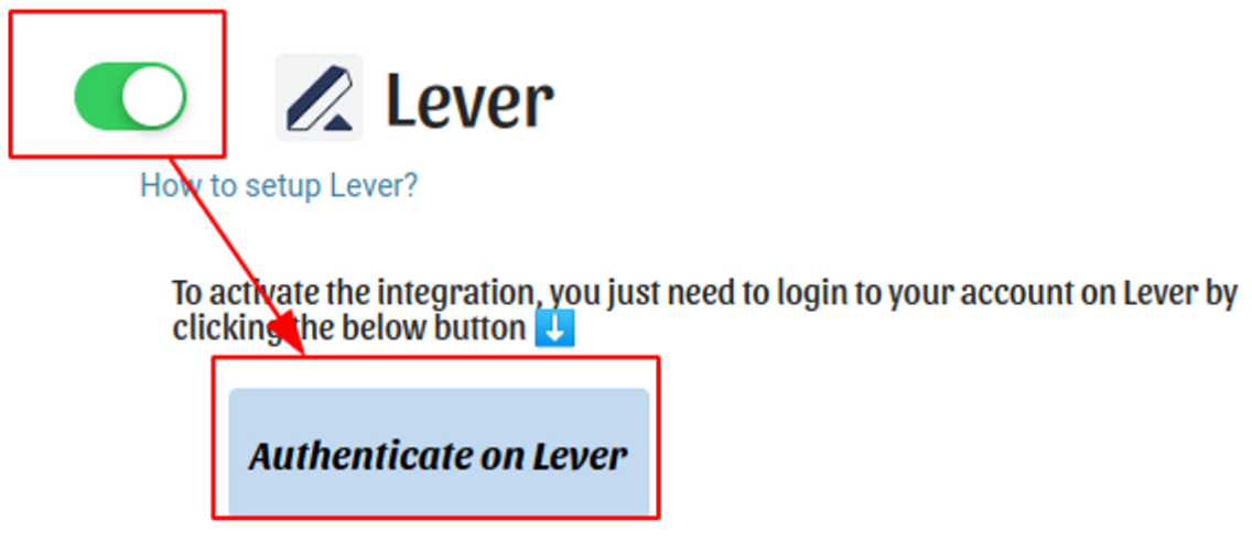 Lever toggle in Stakha with arrow pointing to Authenticate in Lever button