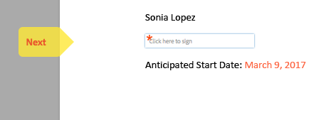 Close up of candidate signature field in Adobe Sign. 