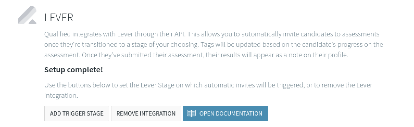 Add trigger stage button on Lever integration set up confimration screen in Qualified.io