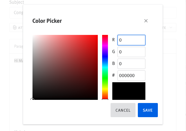 Lever email Colour Picker editor.
