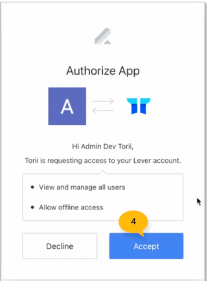 App authorization modal