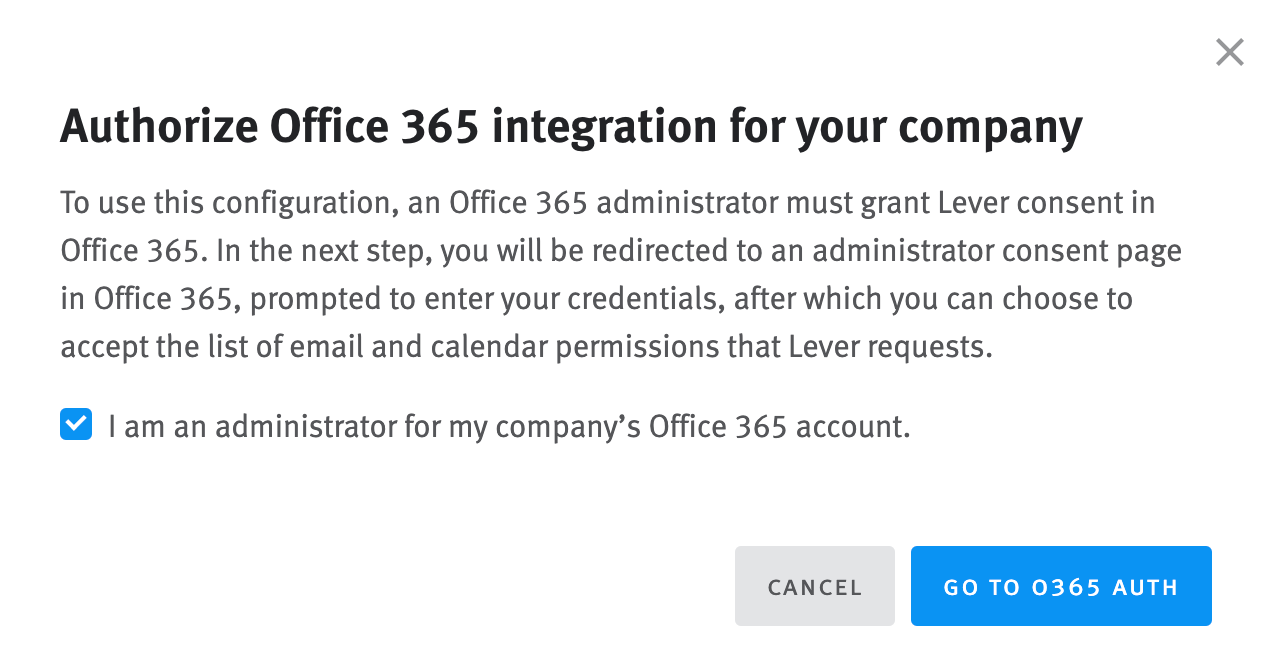 Authorize Office 365 integration popup