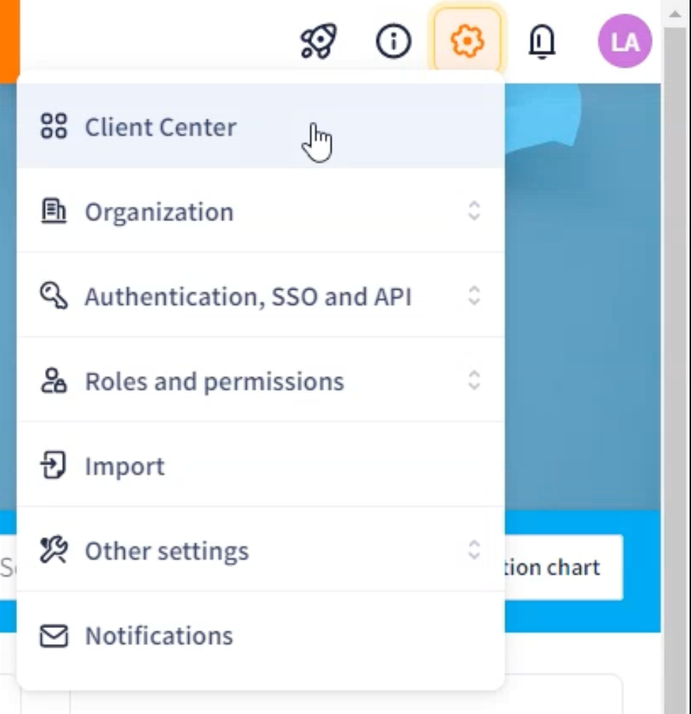 Client Center options highlighted on hover in Lucca navigation menu