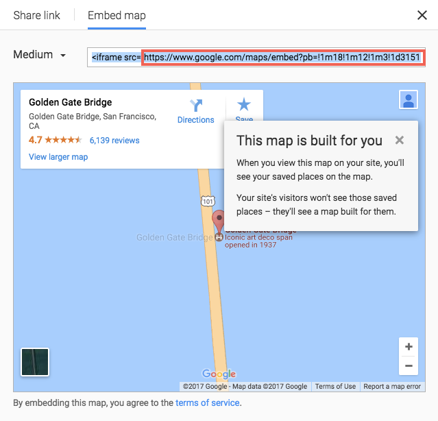 Embed link for map in Google Maps