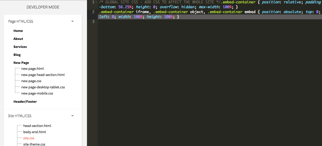 CSS in developer mode editor