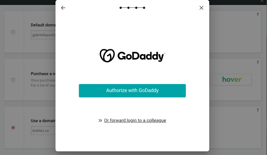 GoDaddy authorization modal