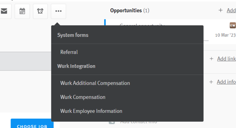 Forms menu in Lever