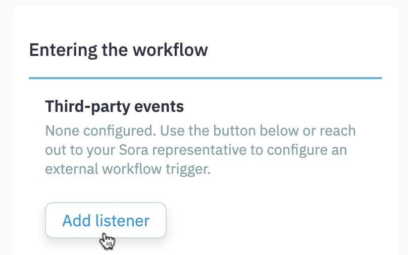 Cursor hovering over Add listener button under Third party events header in Sora