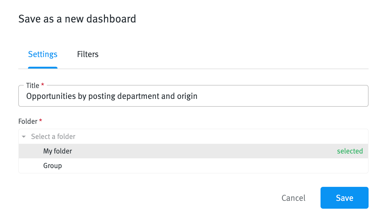 Save as a new dashboard modal with title entered.