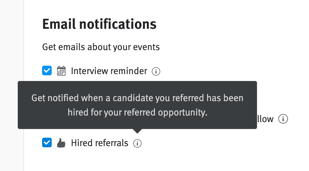 Tooltip extending from question mark next to email notification checkbox