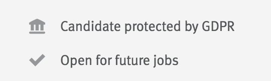 Candidate consent information reads: Candidate protected by GDPR, Open to future jobs