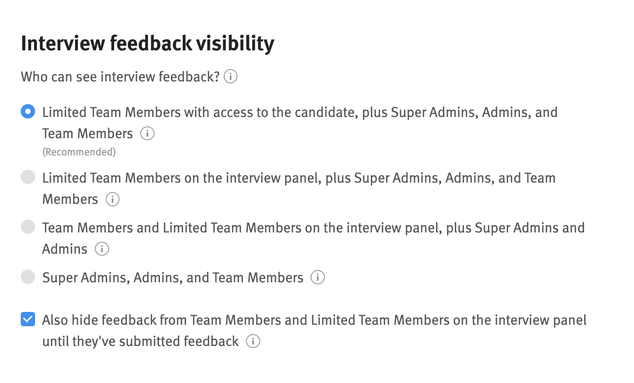 Interview feedback visibility settings