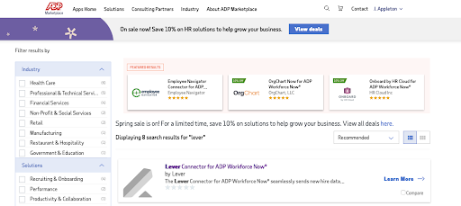 Lever Connector in ADP Marketplace