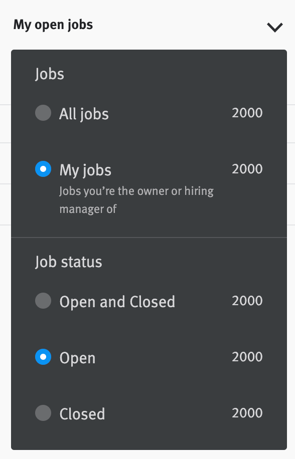 Job posting ownership and status filter