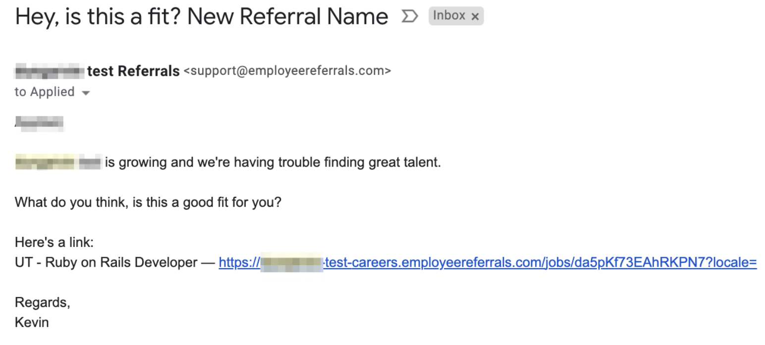 Email to candidate inviting them to apply for the job for which they have been referred