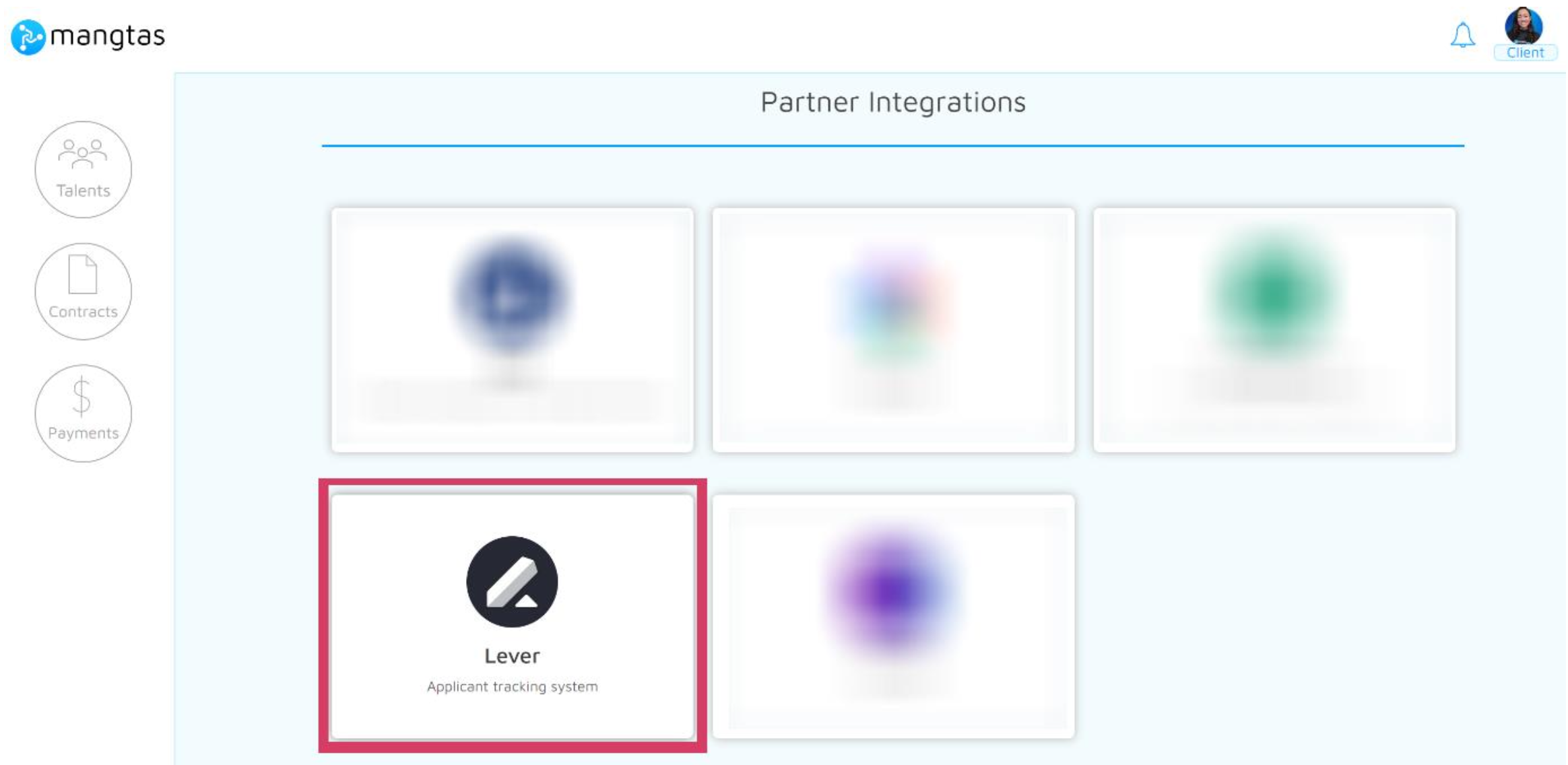 Lever listing outlined on Partner Integrations page in Mangtas