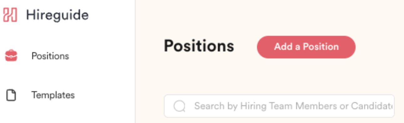 Positions page in Hireguide