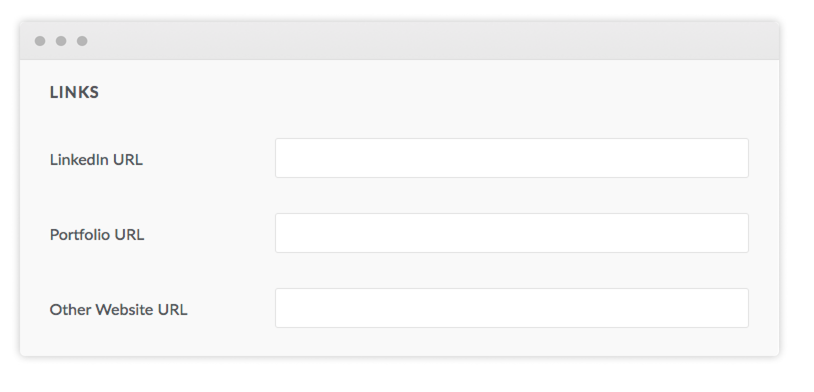 Applicant view of link question fields