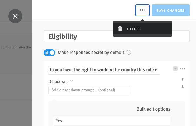 Delete option extending from ellipses button in custom question editor.