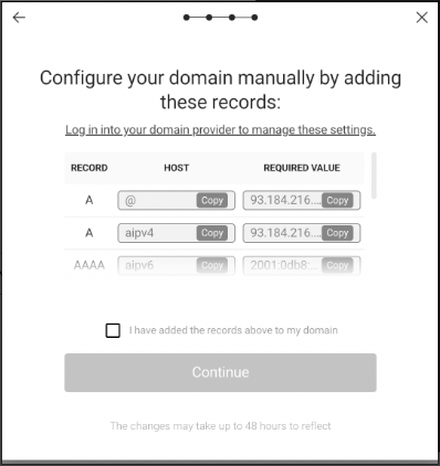 Manual domain configuration modal