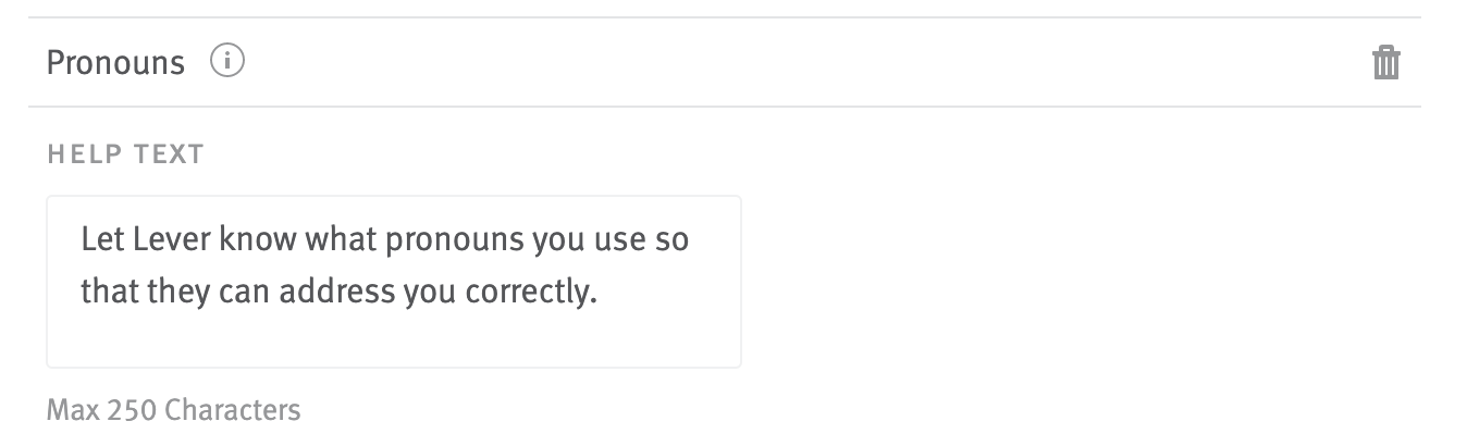 Help text under pronouns field on job site settings page.