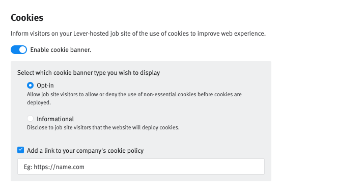 Cookie banner configuration tile