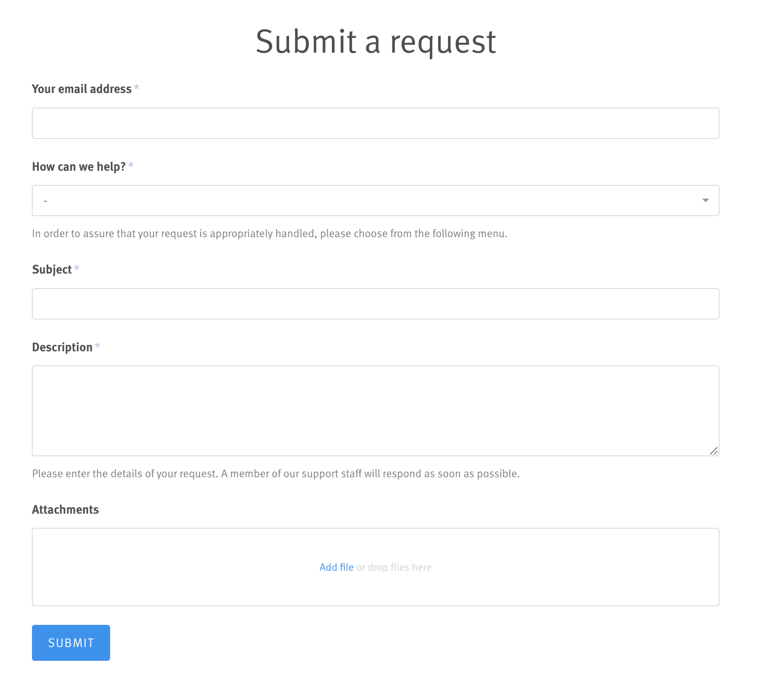 Support ticket submission form