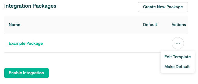 Integration Packages modal in Certn with options to make default expanded on one listed package.