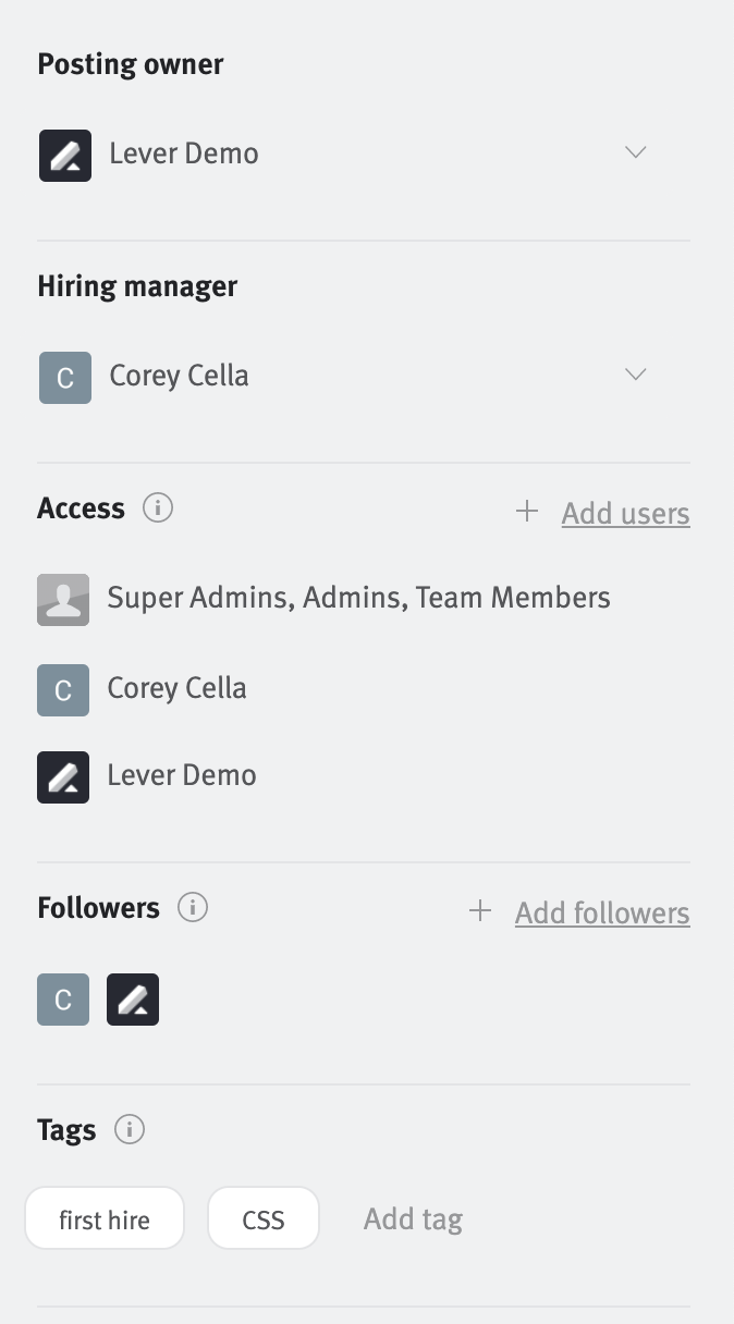 Access list in posting editor