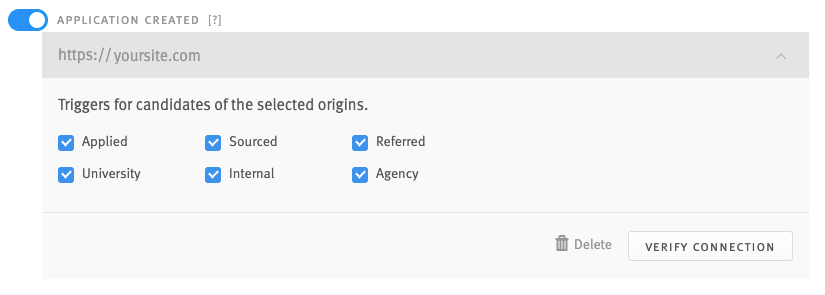 Lever settings application created toggle on blue with all buttons checked