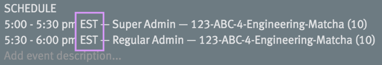 Lever interview schedule with time zone outlined.