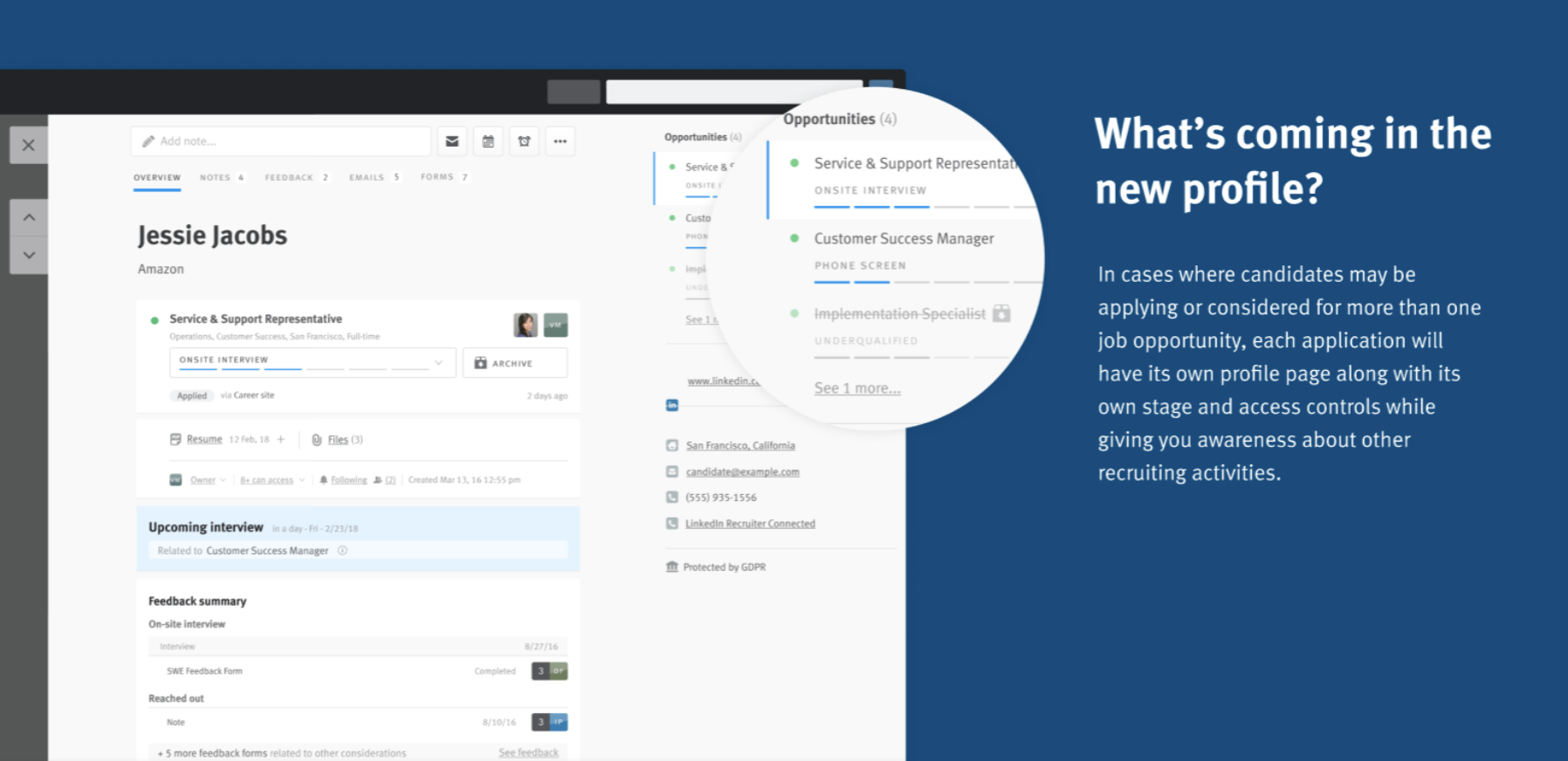 Lever opportunity profile with highlight of associated opportunities.