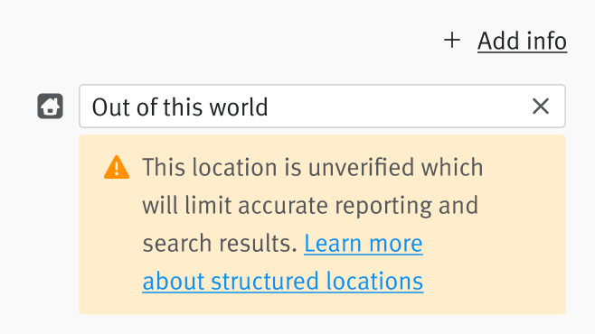 Candidate contact location field showing unverified location warning.