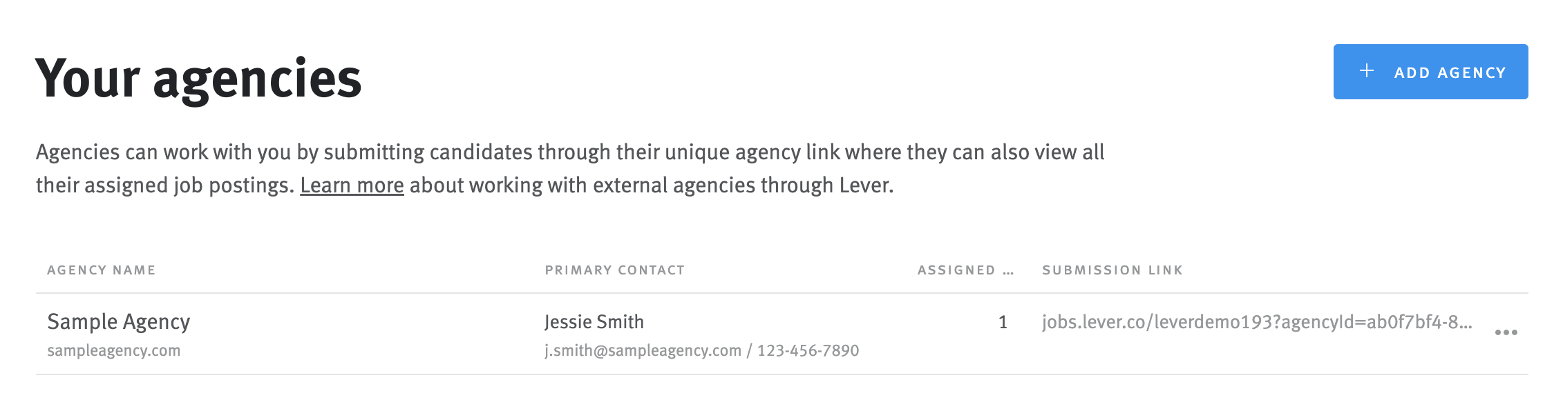 Agency list with agency added from previous images.