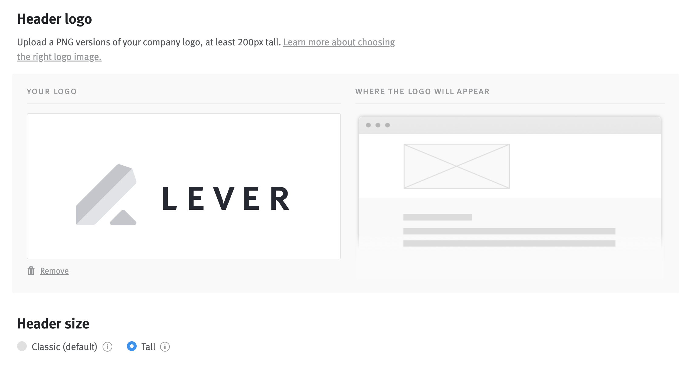 Header logo upload field