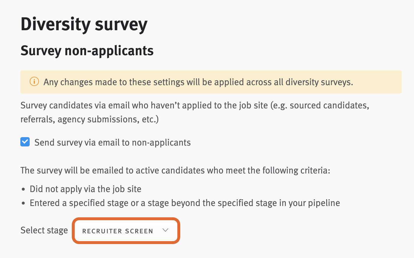 Delivery configuration section of survey editor with threshold stage menu outlined.