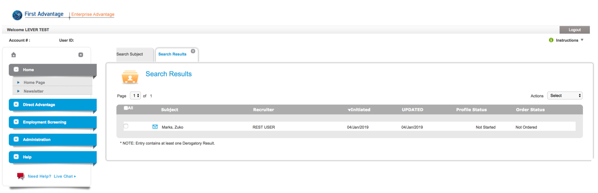 First Advantage dashboard