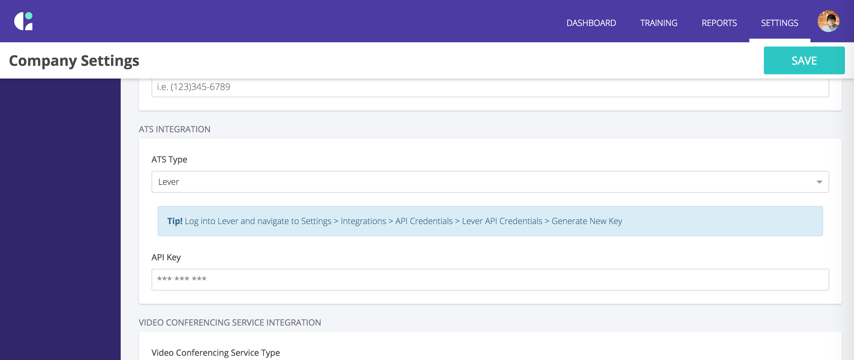 Goodtime company settings showing ATS integration section