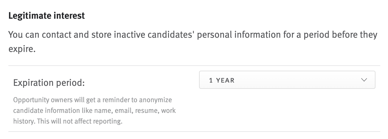 Legitimate interest timeframe field
