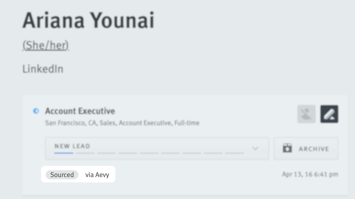 Lever candidate profile with spotlight on Aevy source tag