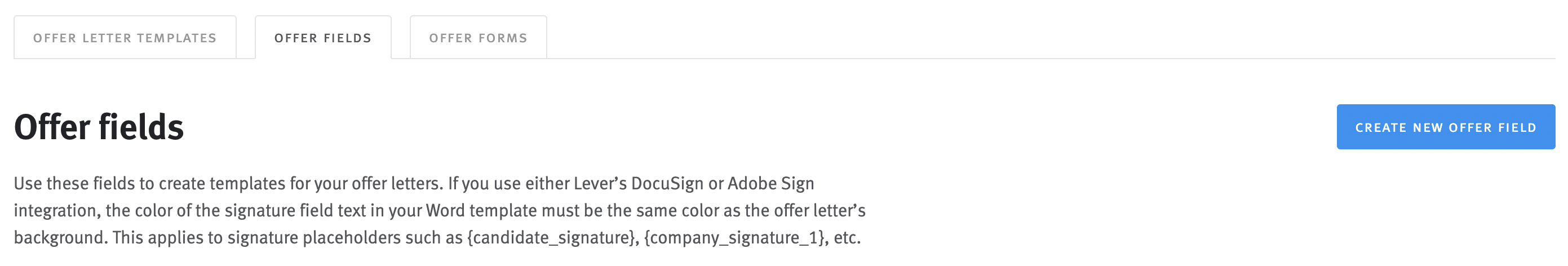 Offer fields page in Offer settings.