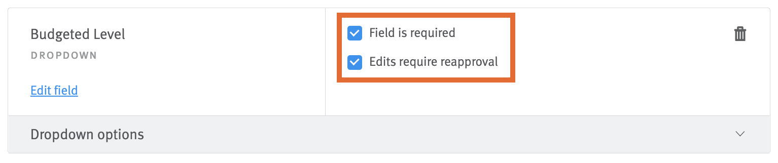 Close up of settings checkboxes on offer field.