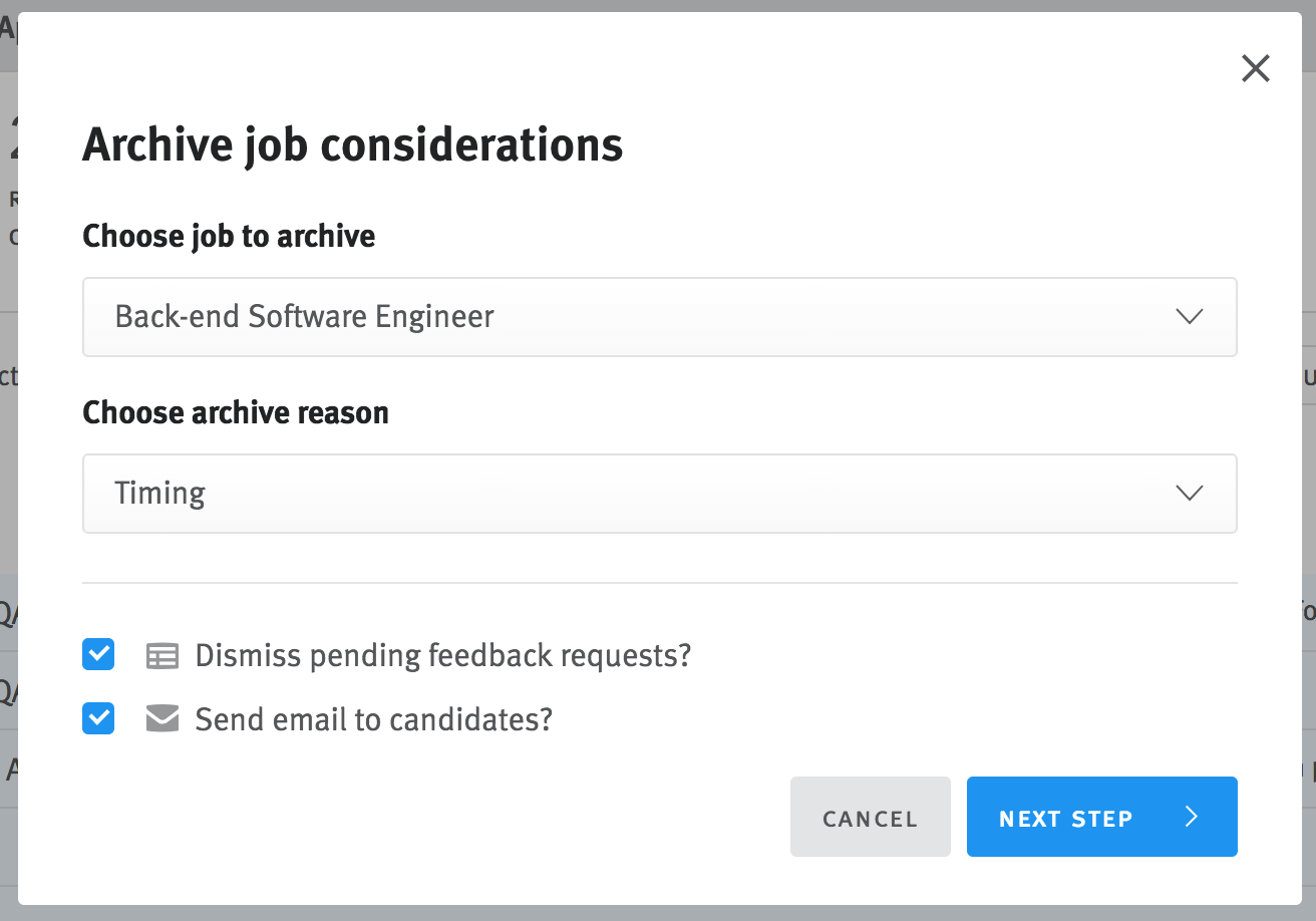 Bulk archive opportunities modal