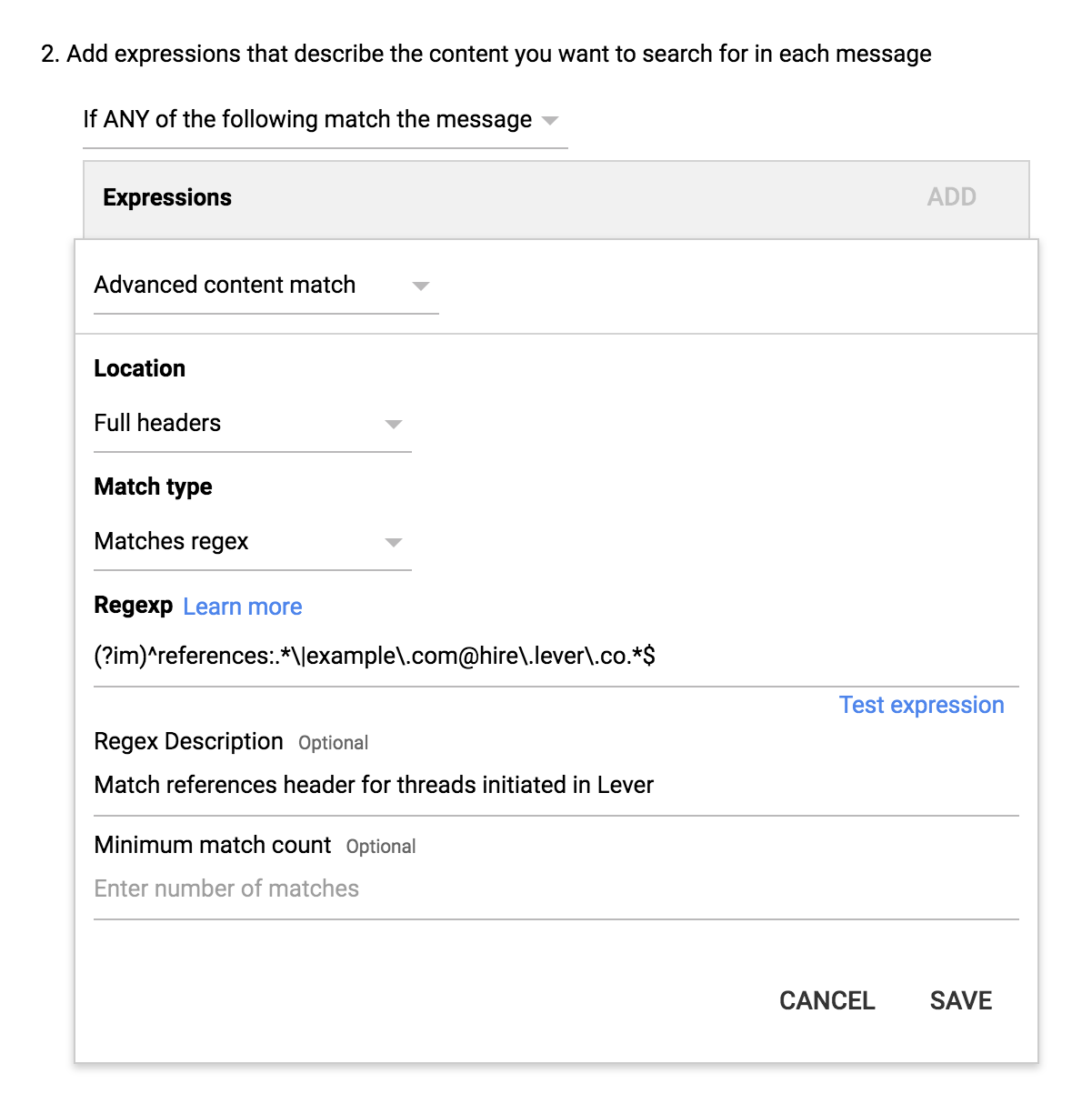 Add expressions editor with fields filled
