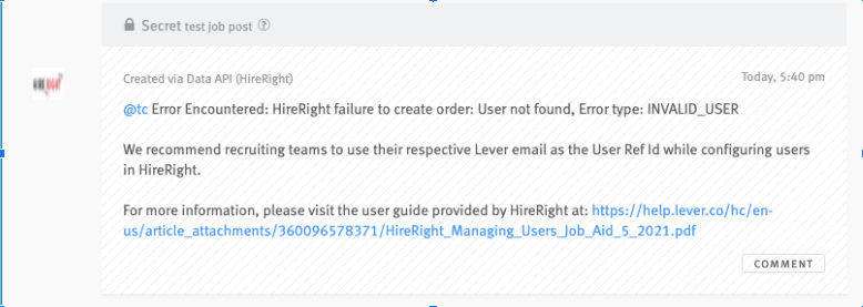 Error message as it appears in a candidate's story.