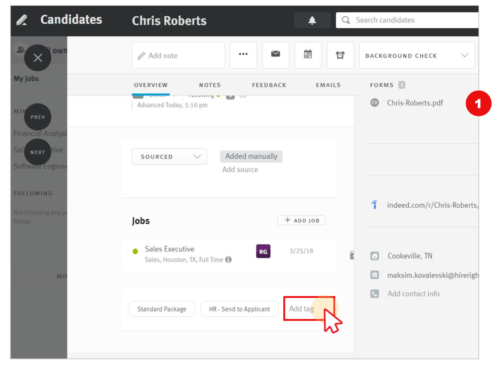screenshot in Lever showing updated tags showing status of an order